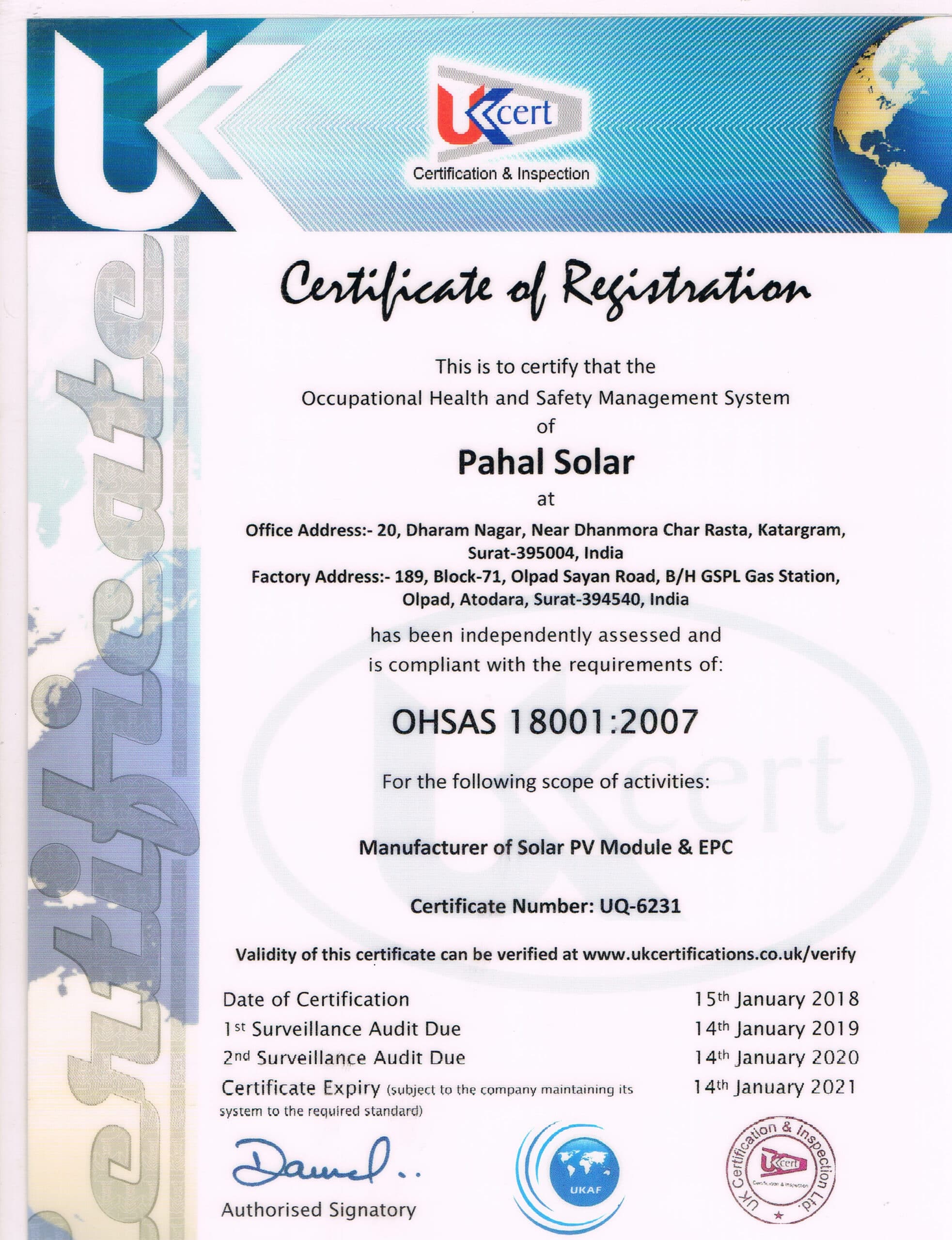 Certificate of Registration - Pahal Solar